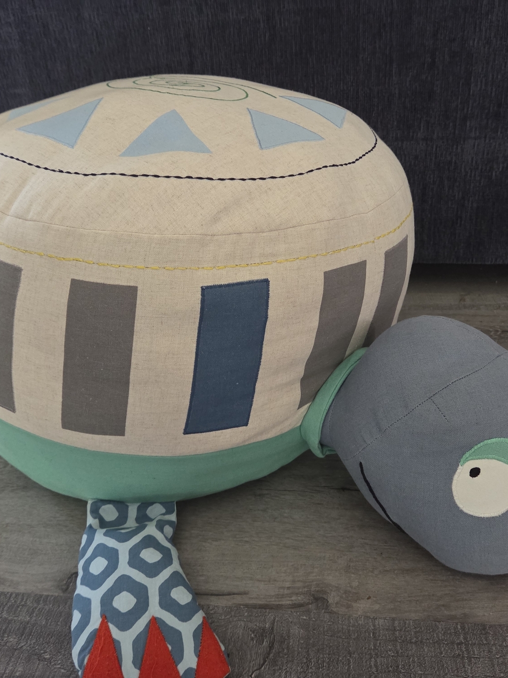 Pottery Barn Kids Mint Green & Blue Patterned Turtle Pouf